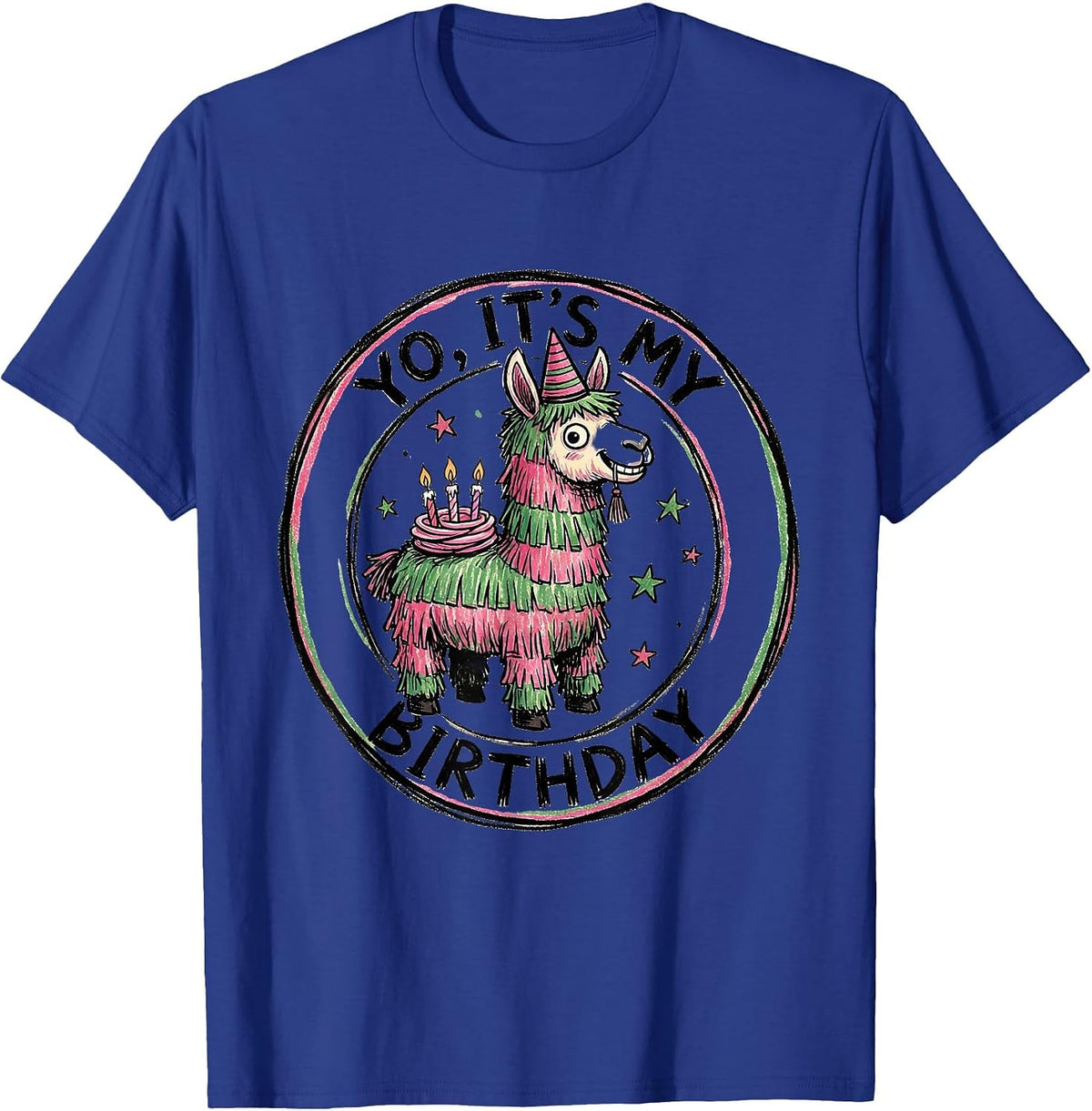 YO, IT'S MY BIRTHDAY Funny Llama Piñata Gamer Bday Boy Party T-Shirt - Royal Blue