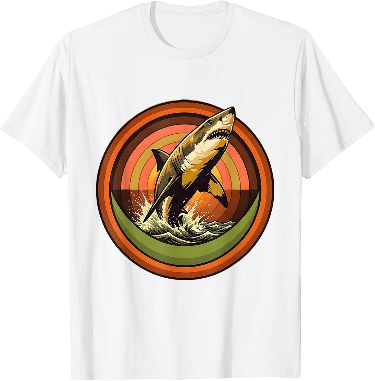Men's Great White Shark Breach Hawaiian Ocean Design T-Shirt - White