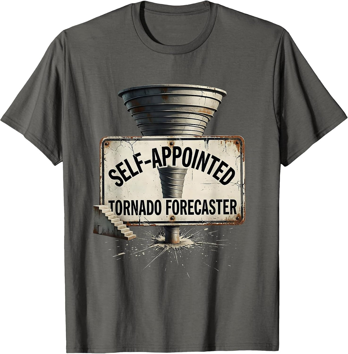 Self-Appointed Tornado Forecaster Distressed Storm Chaser T-Shirt - Asphalt Grey
