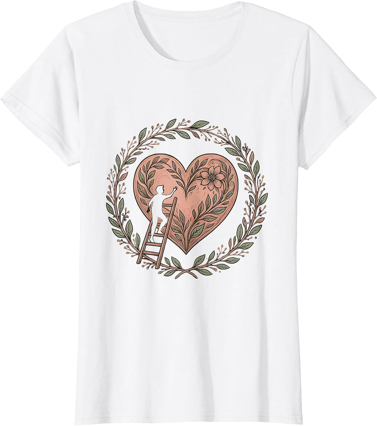 Women's I Love Me Ladder Climbing Heart Graphic T-Shirt - White