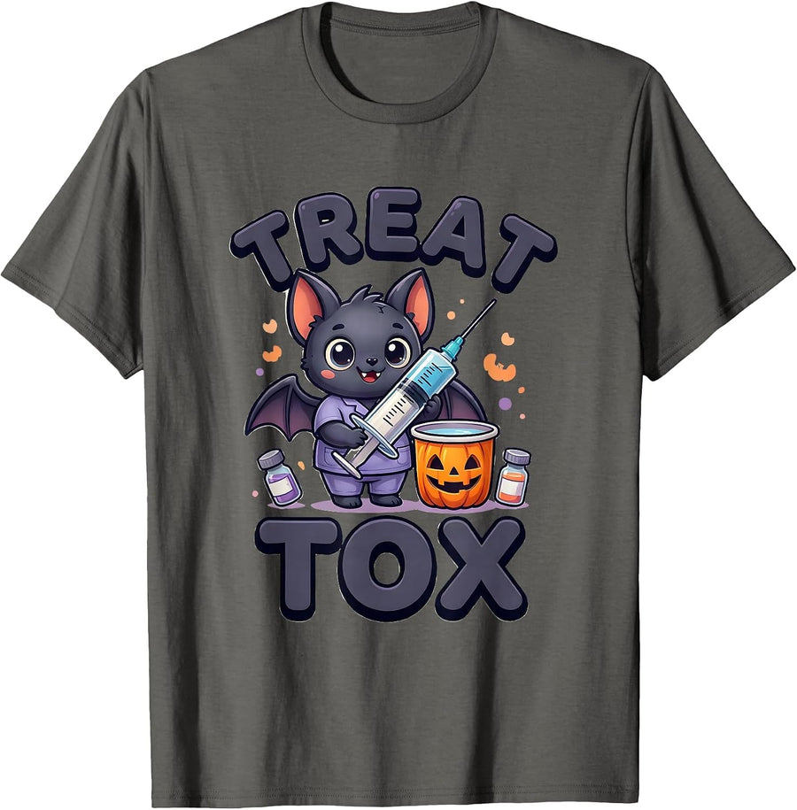 Treat Tox Cute Kawaii Halloween Aesthetic Nurse Injector T-Shirt - Asphalt Grey