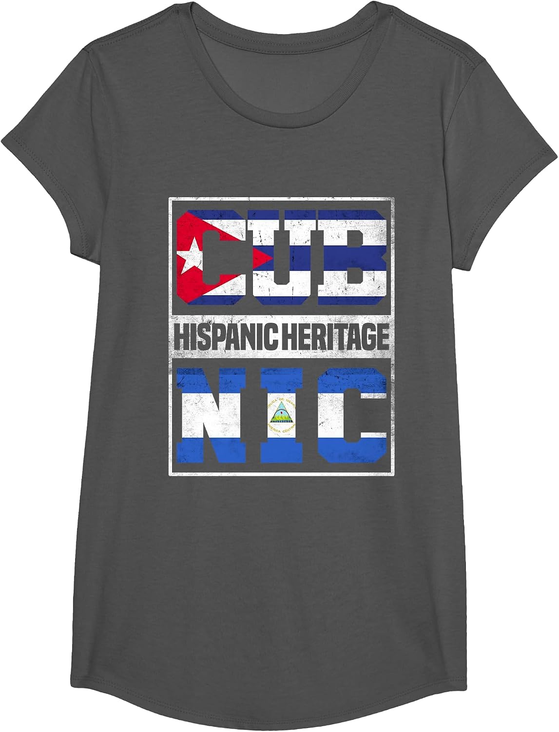 Proud Cuban Nicaraguan Hispanic Heritage Month T-Shirt - Girls Asphalt Grey