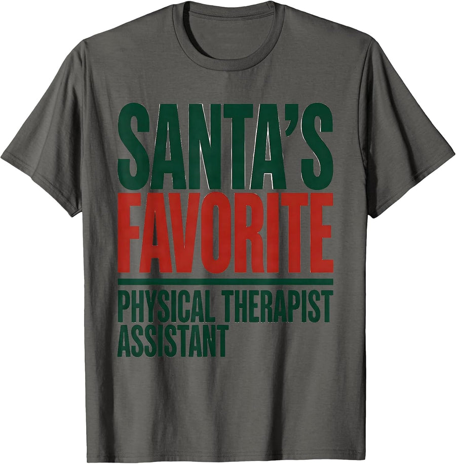 Santa's Favorite Physical Therapist Assistant Funny T-Shirt - Asphalt Grey