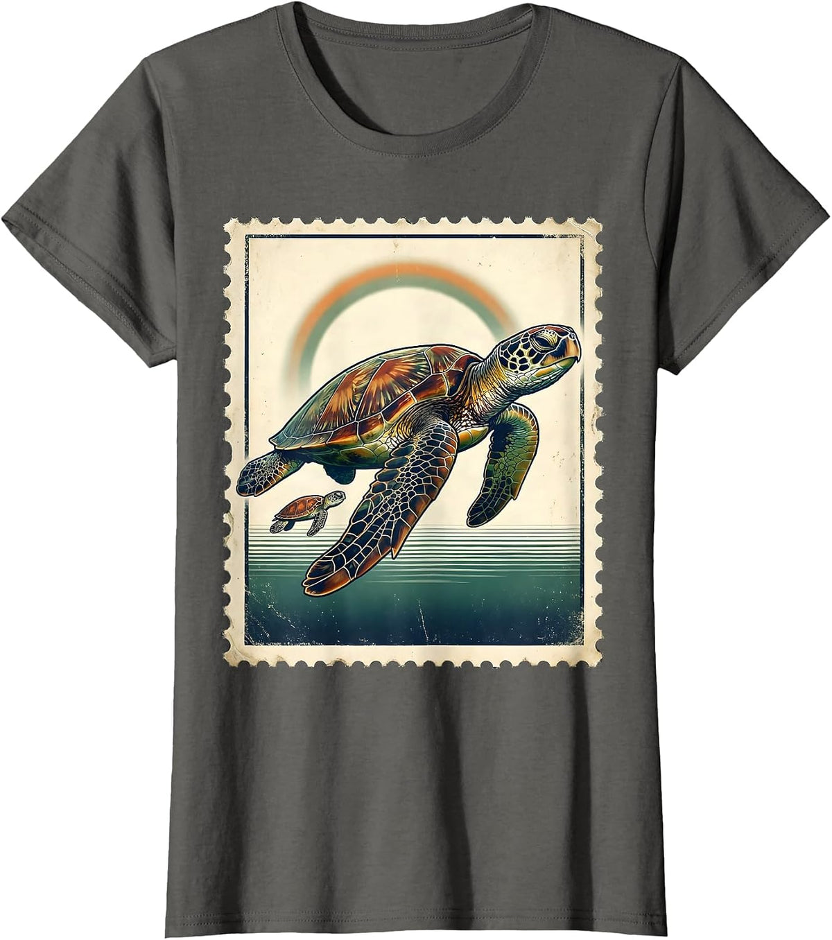 Women's Sea Turtle Vintage Ocean Animal Vacation Souvenir T-Shirt - Asphalt Grey