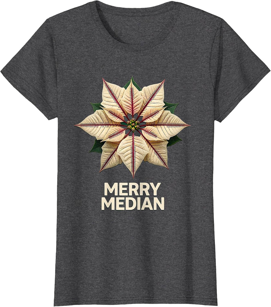 Women's Merry Median Funny Math Teacher Christmas STEM Humor T-Shirt - Dark Heather Grey