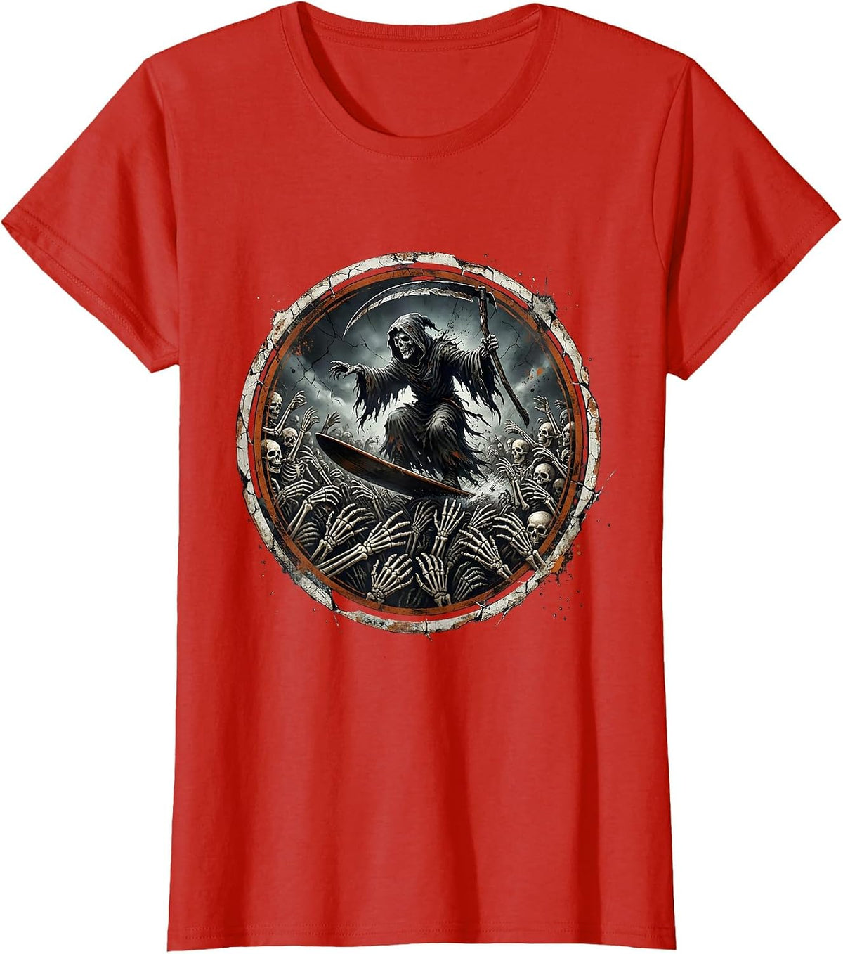 Grim Reaper Crowd Surfing Metal Concert Graphic T-Shirt - Red
