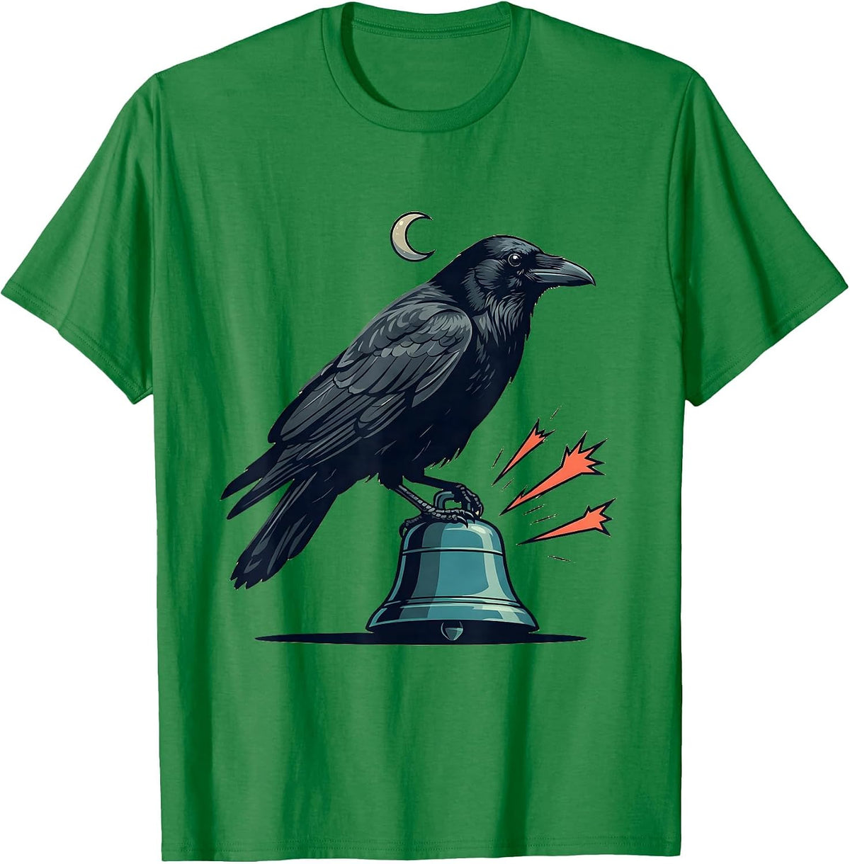 Men's Black Crow Bell Gothic Humor Halloween Dark Bird Lover T-Shirt - Kelly Green