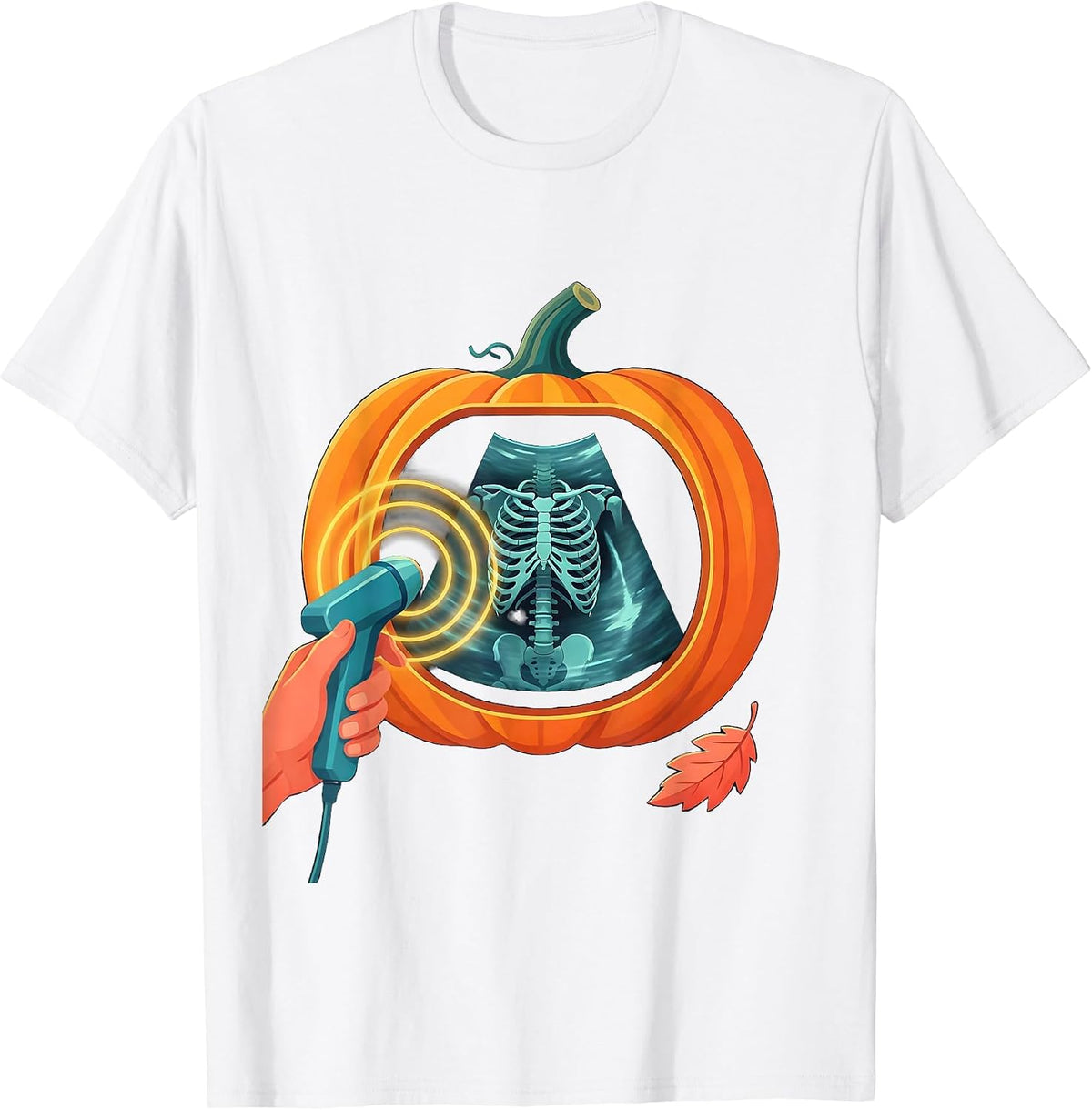 Men's Ultrasound Tech Halloween Radiology Tech Pumpkin Scan T-Shirt - White