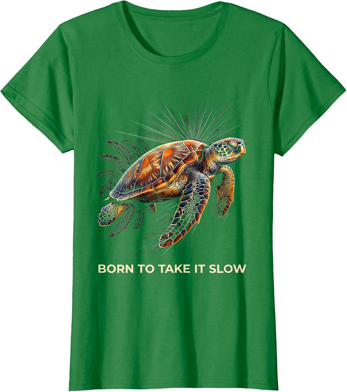 Born to Take It Slow Turtle Graphic Design T-Shirt - Kelly Green
