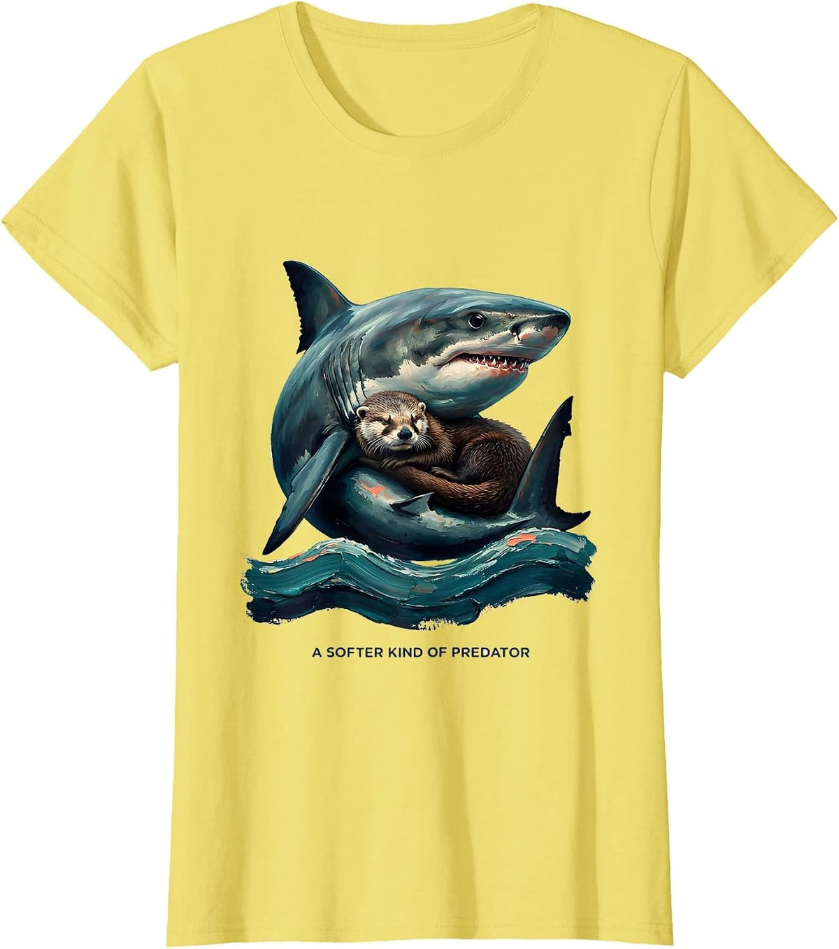 Women's A Softer Kind Of Predator Funny Shark Lover Ocean Humor T-Shirt - Lemon Yellow