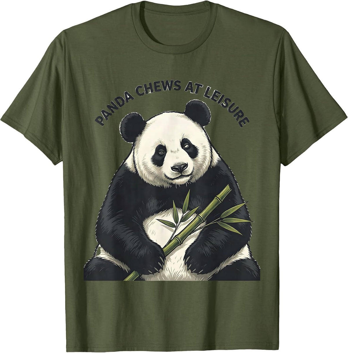 Men's Panda Chews At Leisure Funny Cute Panda Lover Animal Humor T-Shirt - Olive Green