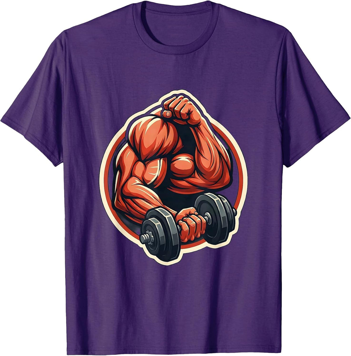 Muscular Arm Curl Dumbbell Workout Graphic T-Shirt - Purple