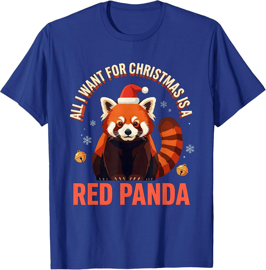 All I Want For Christmas Is A Red Panda Ugly Sweater T-Shirt - Royal Blue
