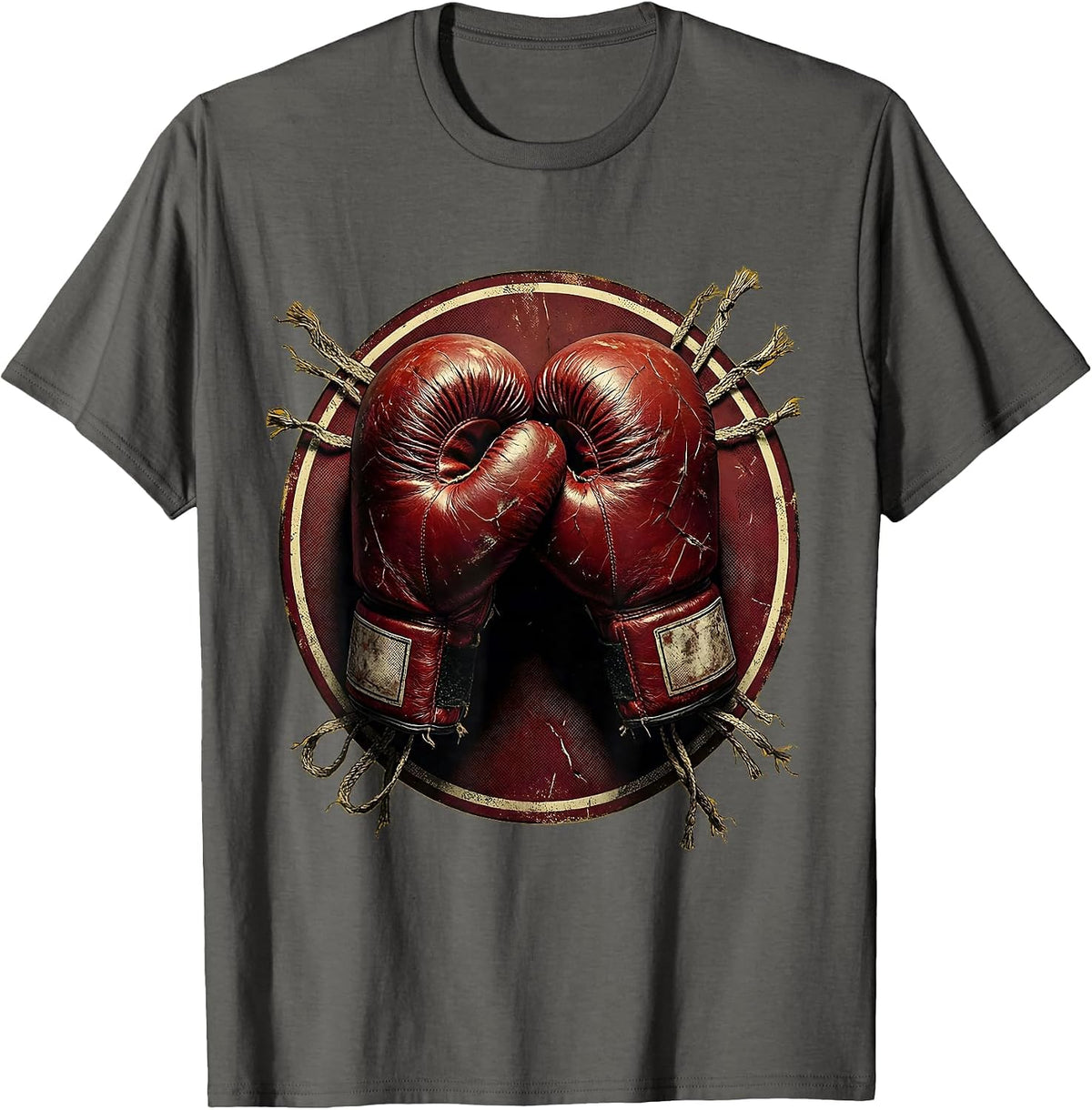 Worn Leather Boxing Gloves Crossed Illustration T-Shirt - Asphalt Grey