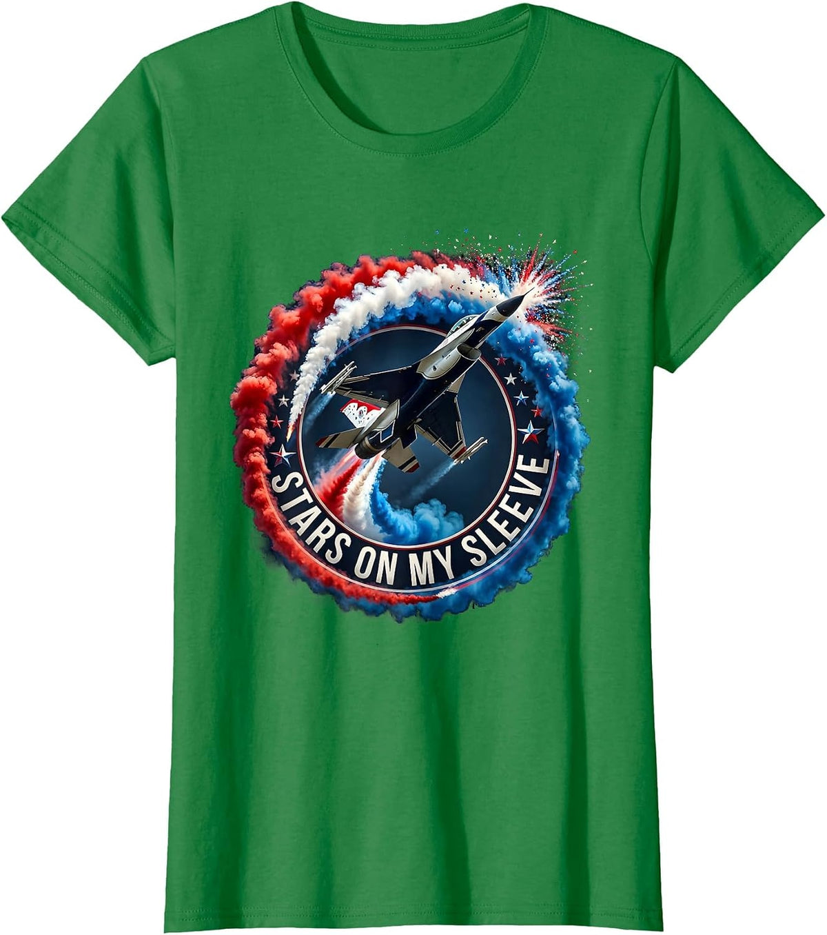 Stars on My Sleeve American Flag Patriotic Design T-Shirt - Kelly Green