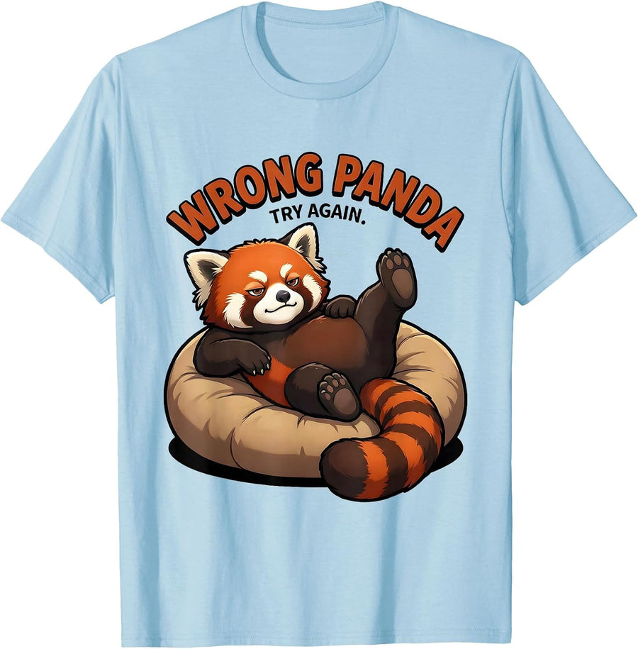 Men's Wrong Panda Try Again Funny Red Panda Animal Lover Gift T-Shirt - Baby Blue