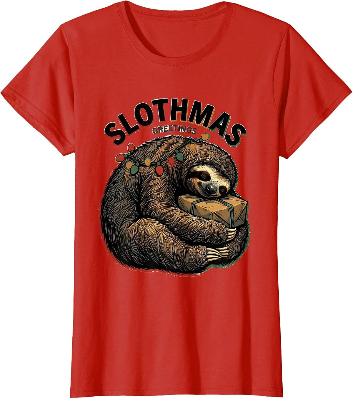 Women's Slothmas Greetings Funny Sloth Lover Christmas Pajama Gift T-Shirt - Red