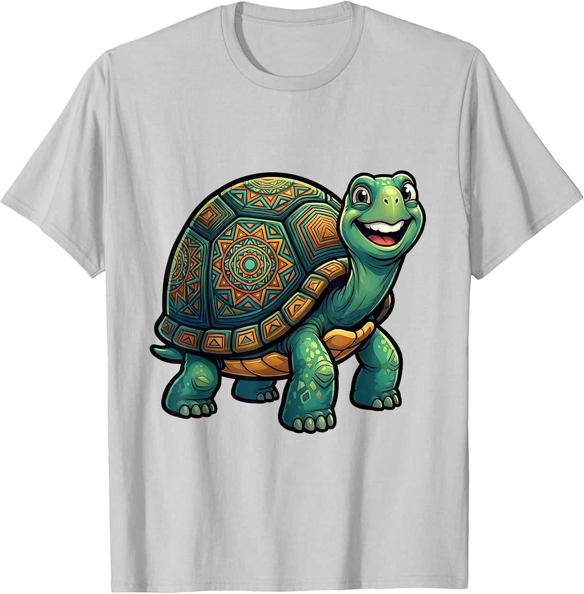 Men's Turtle Shell Geometric Mandala Pattern Design T-Shirt - Silver Grey