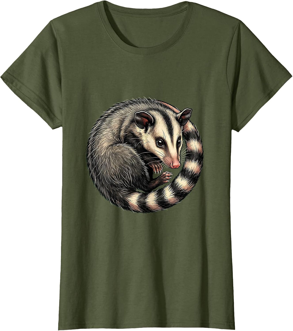 Women's Opossum Curled in Its Own Ringed Tail T-Shirt - Olive Green