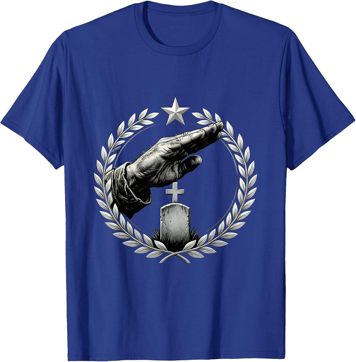 Veteran Salute Over Grave Marker Patriotic Art T-Shirt - Royal Blue