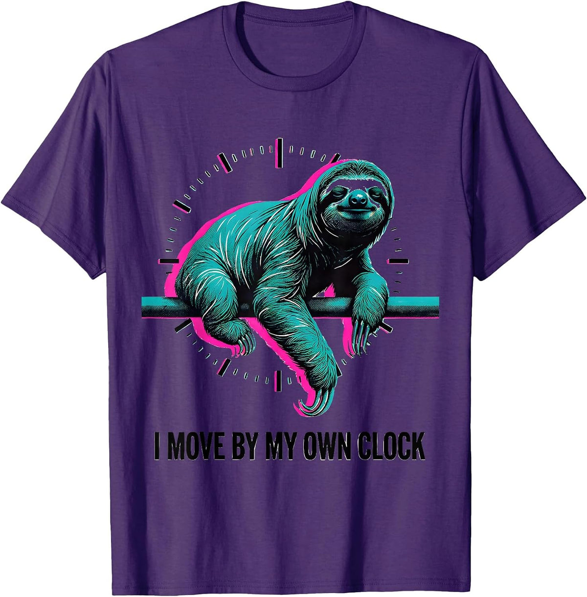 I Move By My Own Clock Funny Sloth Lover Gift T-Shirt - Purple