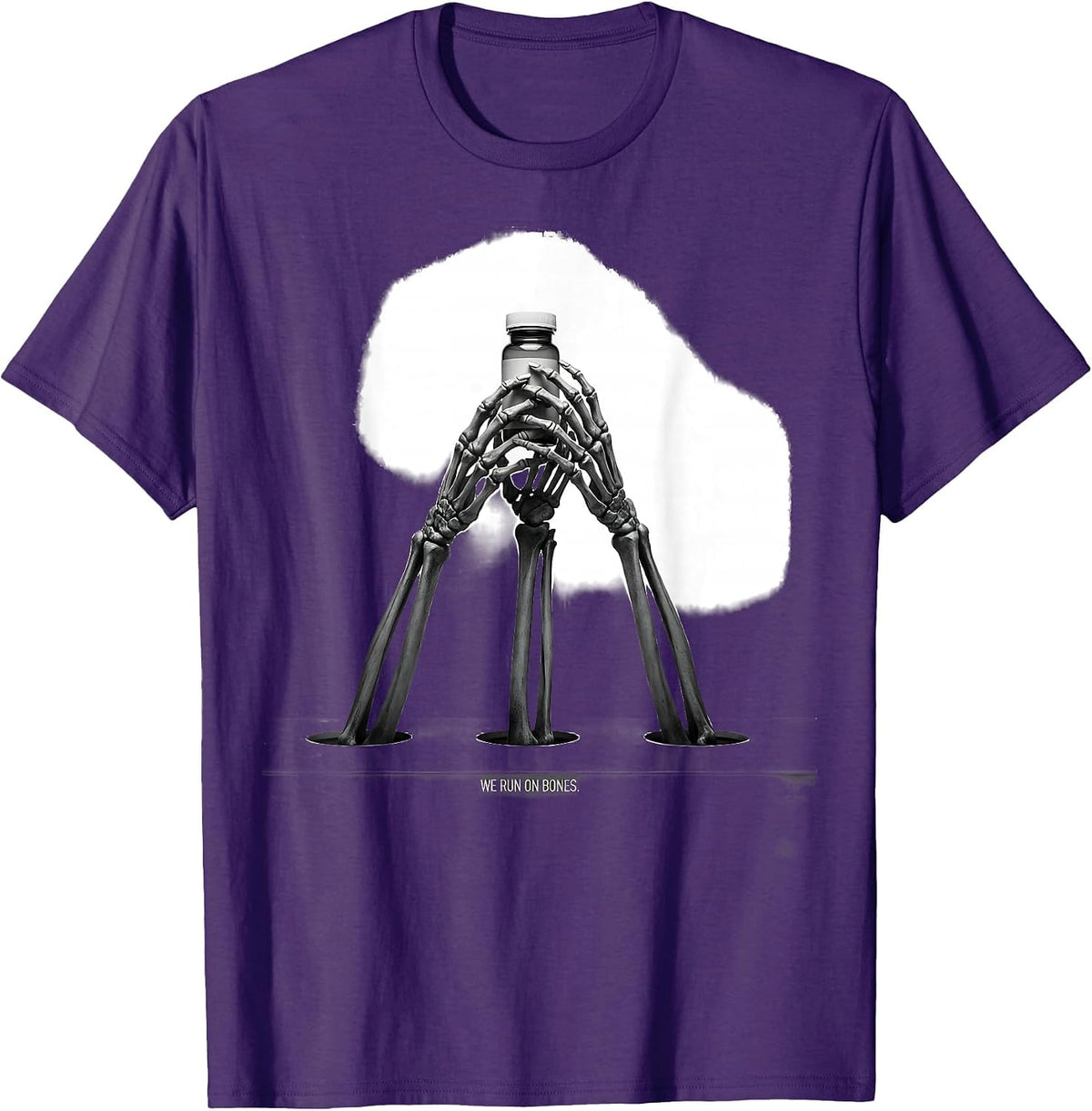 We Run On Bones Funny Pharmacy Tech Halloween Skeleton Humor T-Shirt - Purple