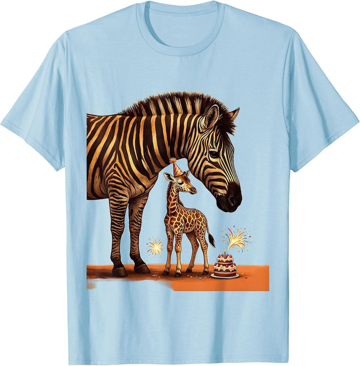 Men's Zebra and Giraffe Party Animal Birthday Zoo Safari Kids T-Shirt - Baby Blue
