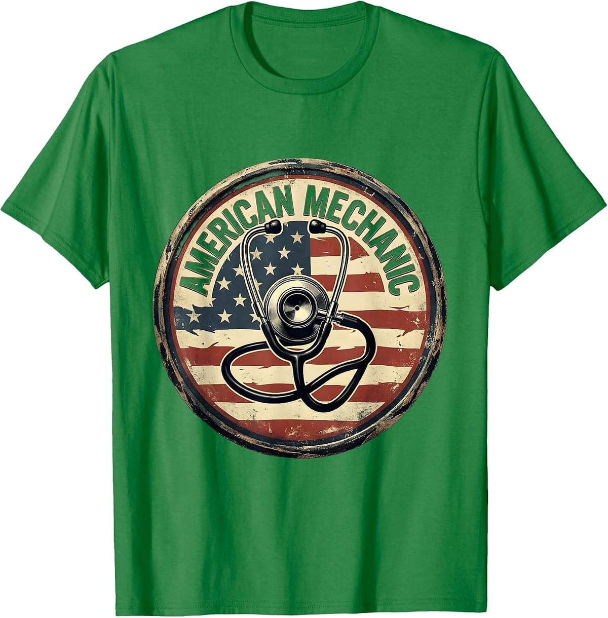 Men's American Mechanic Vintage Patriotic Mechanic Gift T-Shirt - Kelly Green