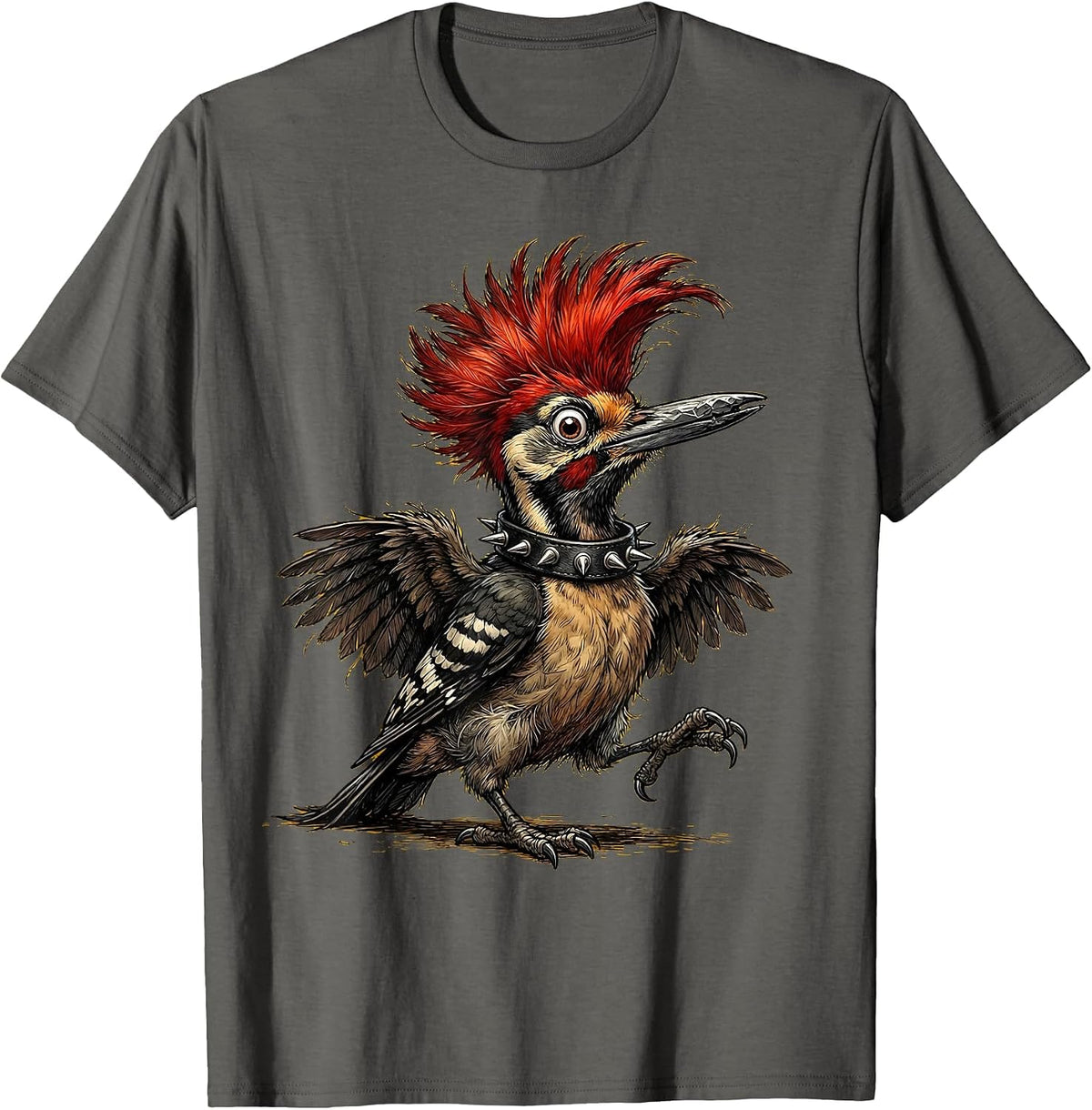Little Pecker Club Punk Woodpecker Graphic T-Shirt - Asphalt Grey