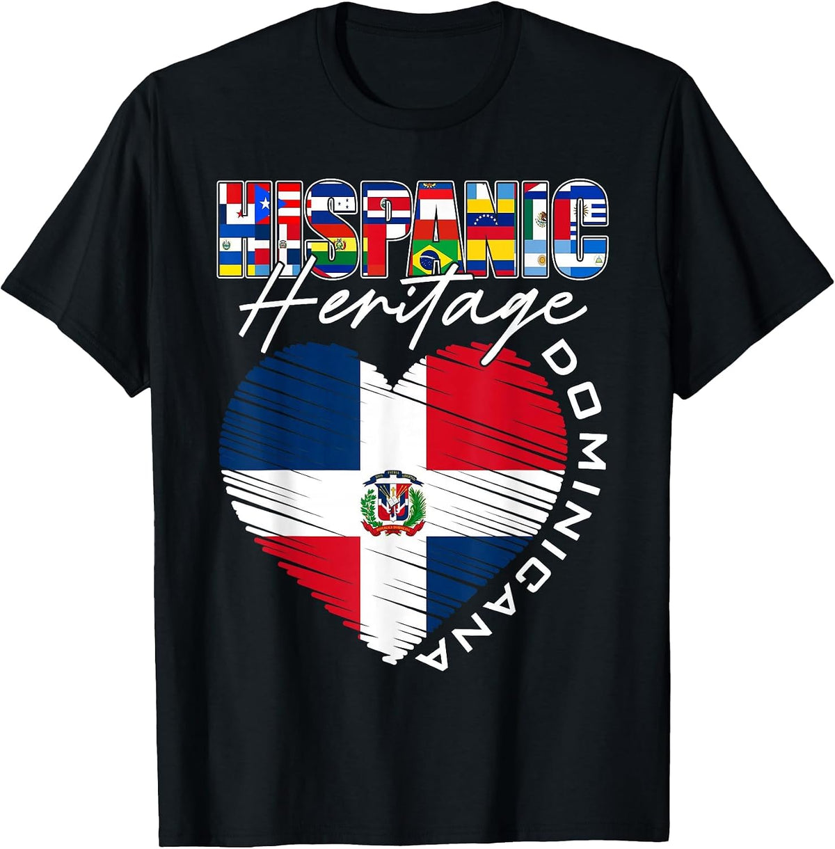 Dominicana Hispanic Heritage Month Dominican Republic Flag T-Shirt - Black