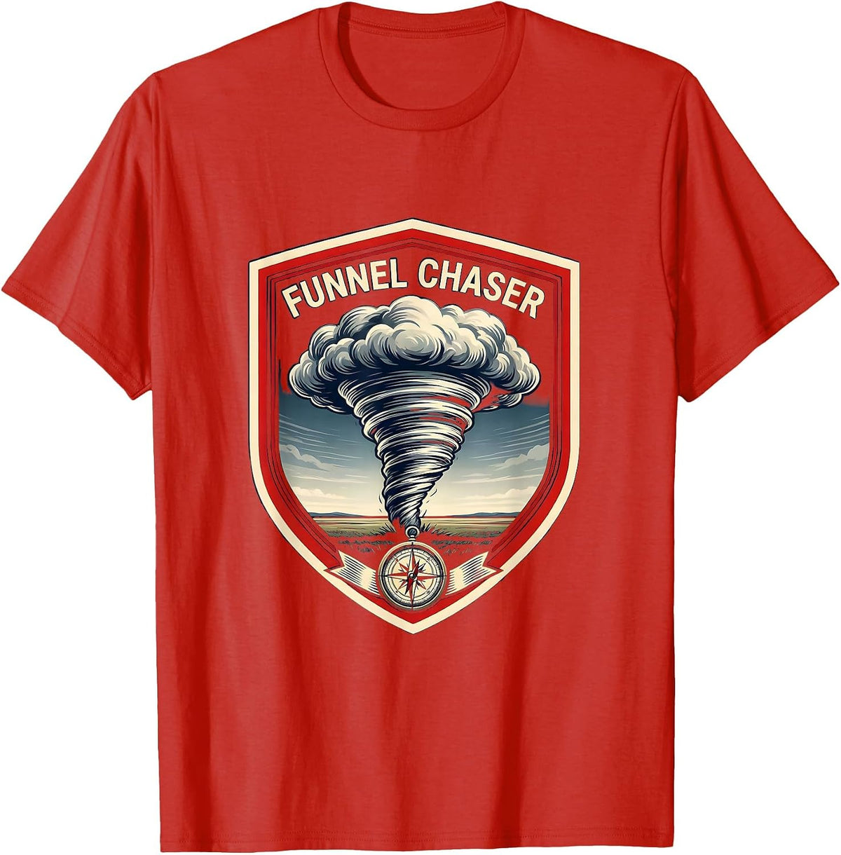 Men's Funnel Chaser Emblem Storm Chaser Meteorology Enthusiast T-Shirt - Red