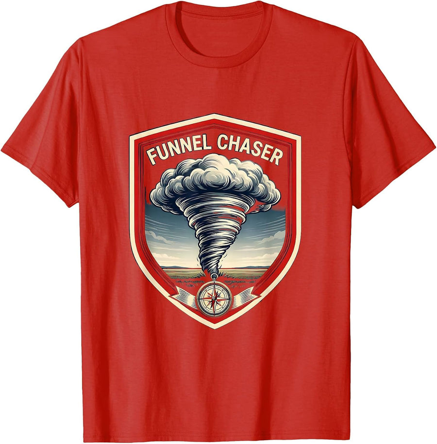 Men's Funnel Chaser Emblem Storm Chaser Meteorology Enthusiast T-Shirt - Red