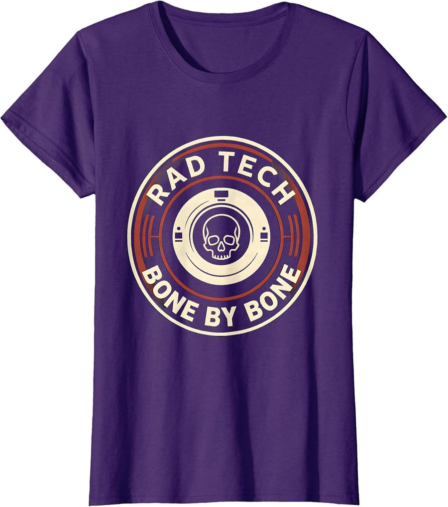 Women's RAD TECH BONE BY BONE Funny Radiology Tech Humor X-Ray CT T-Shirt - Purple