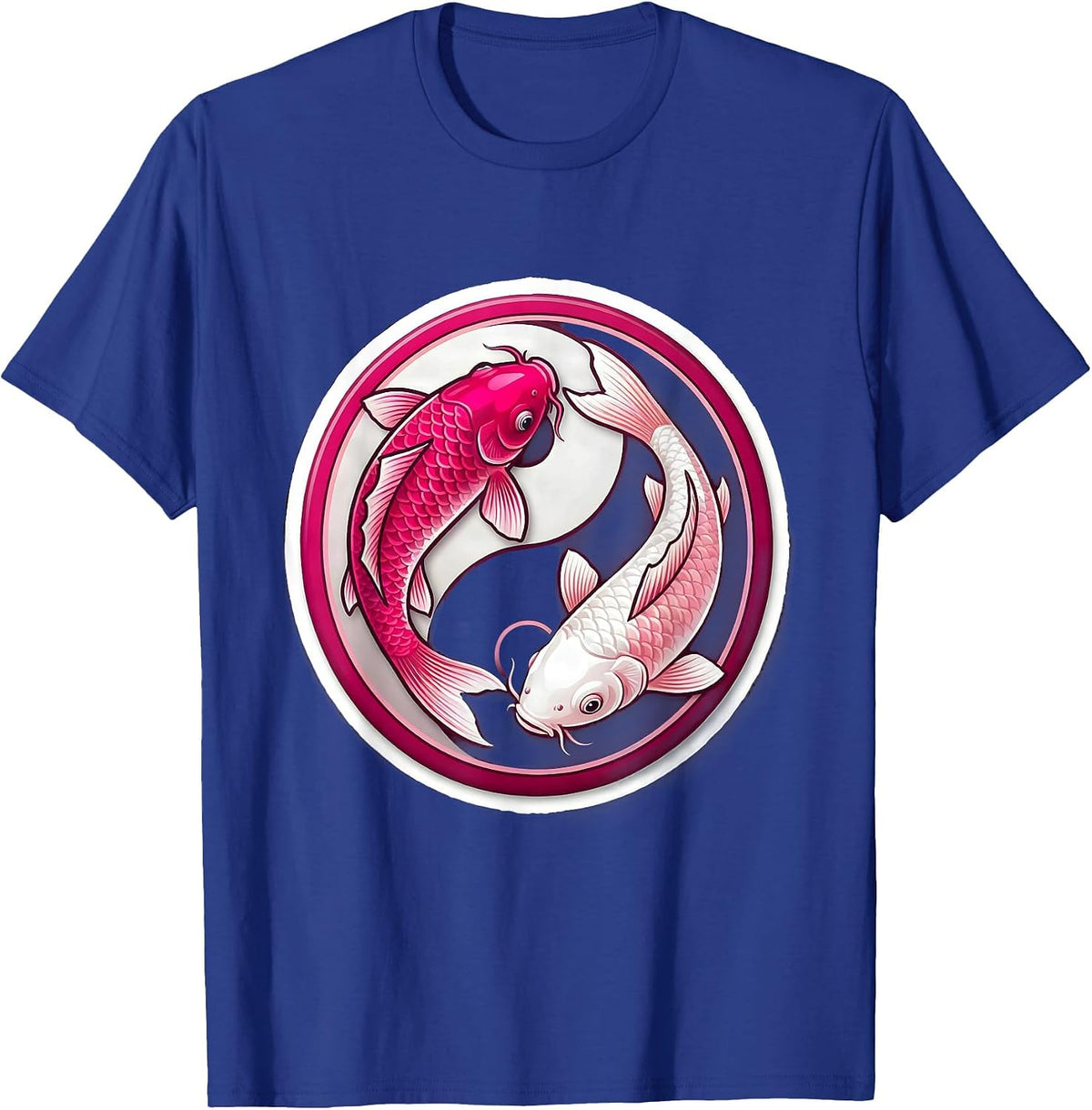 Breast Cancer Koi Fish Yin-Yang Awareness Design T-Shirt - Royal Blue