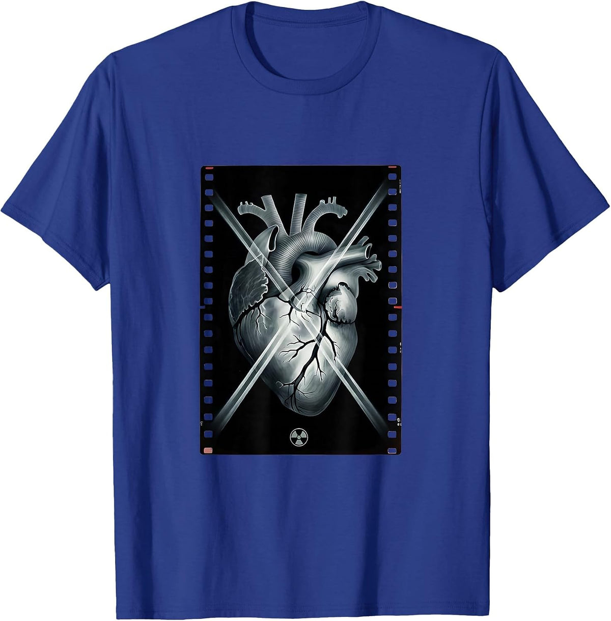 Men's Radiographic Heart X-Ray Beam Minimalist Radiology Tech T-Shirt - Royal Blue