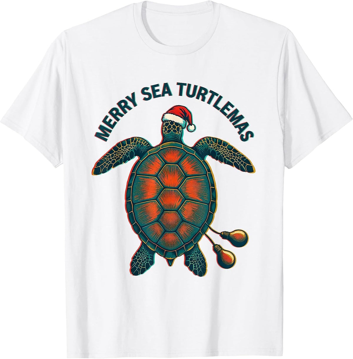 Men's Merry Sea Turtlemas Whimsical Sea Turtle Lover Christmas T-Shirt - White