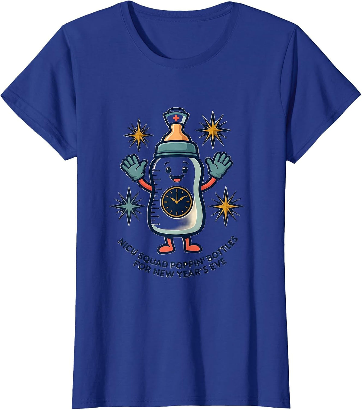 Women's NICU Squad Poppin' Bottles For New Year's Eve Humor T-Shirt - Royal Blue