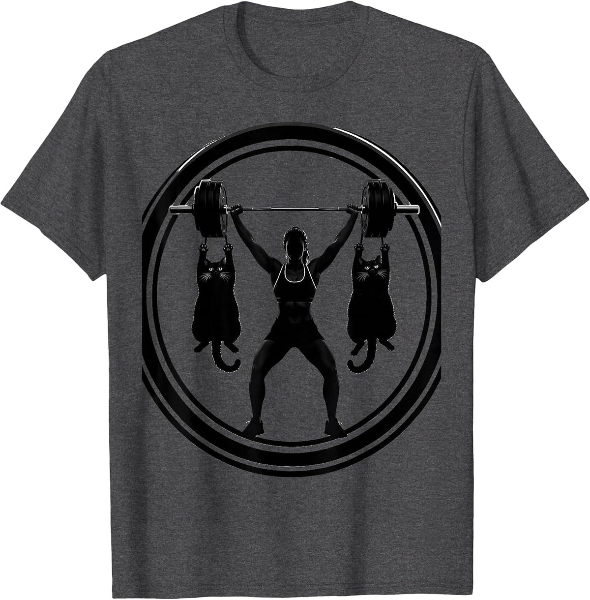 Funny Cat Weightlifting Gym Lover Graphic Tee T-Shirt - Dark Heather Grey