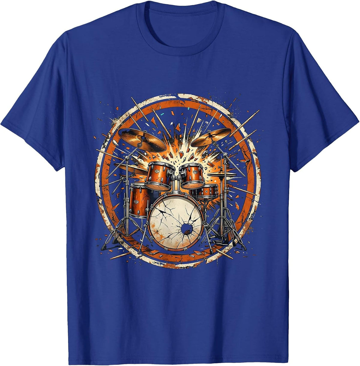 90s Band Exploding Drum Kit Confetti Burst T-Shirt - Royal Blue