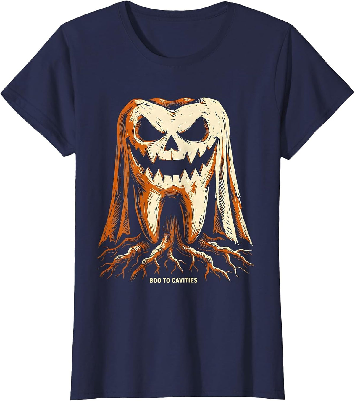 Women's Boo To Cavities Dental Halloween Design T-Shirt - Navy Blue