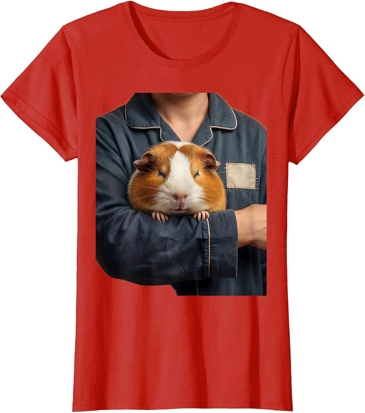Sleeping Guinea Pig Cartoon Pet Lover Cozy T-Shirt - Red