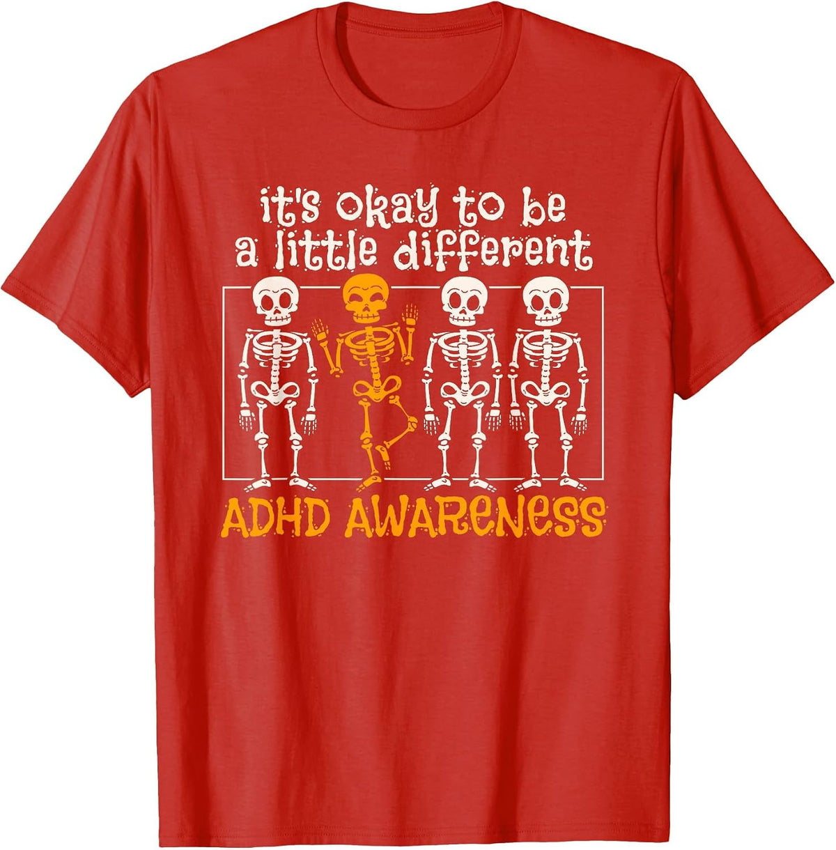 Halloween Skeleton ADHD Awareness T-Shirt - Red