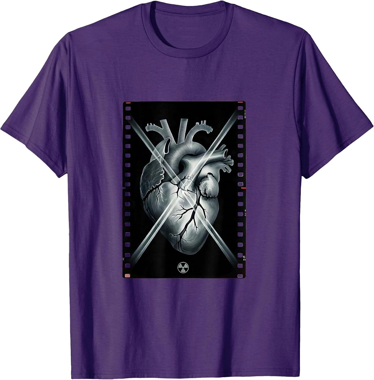 Men's Radiographic Heart X-Ray Beam Minimalist Radiology Tech T-Shirt - Purple