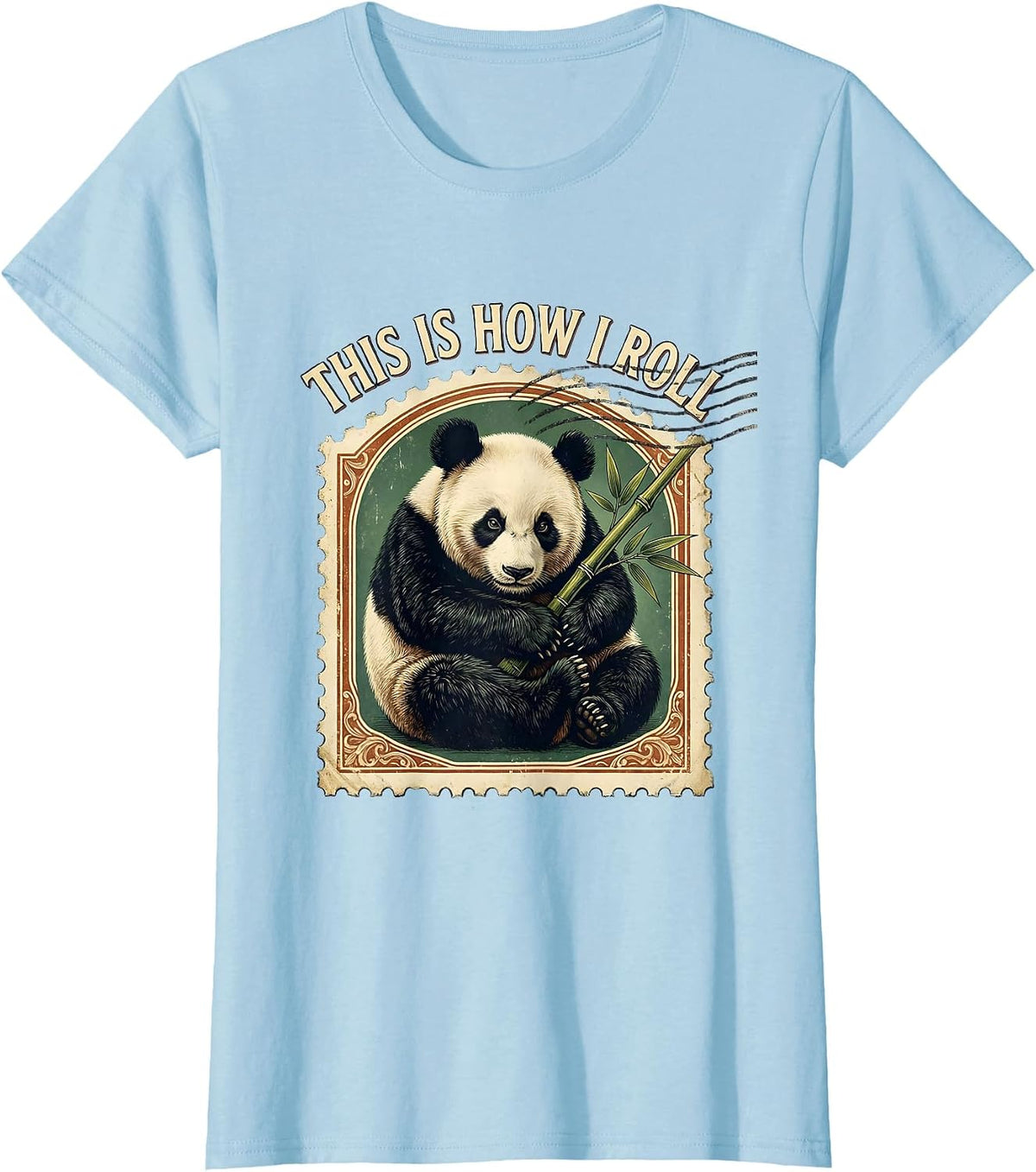 Women's This Is How I Roll Vintage Panda Lover Humor Kids Teens T-Shirt - Baby Blue