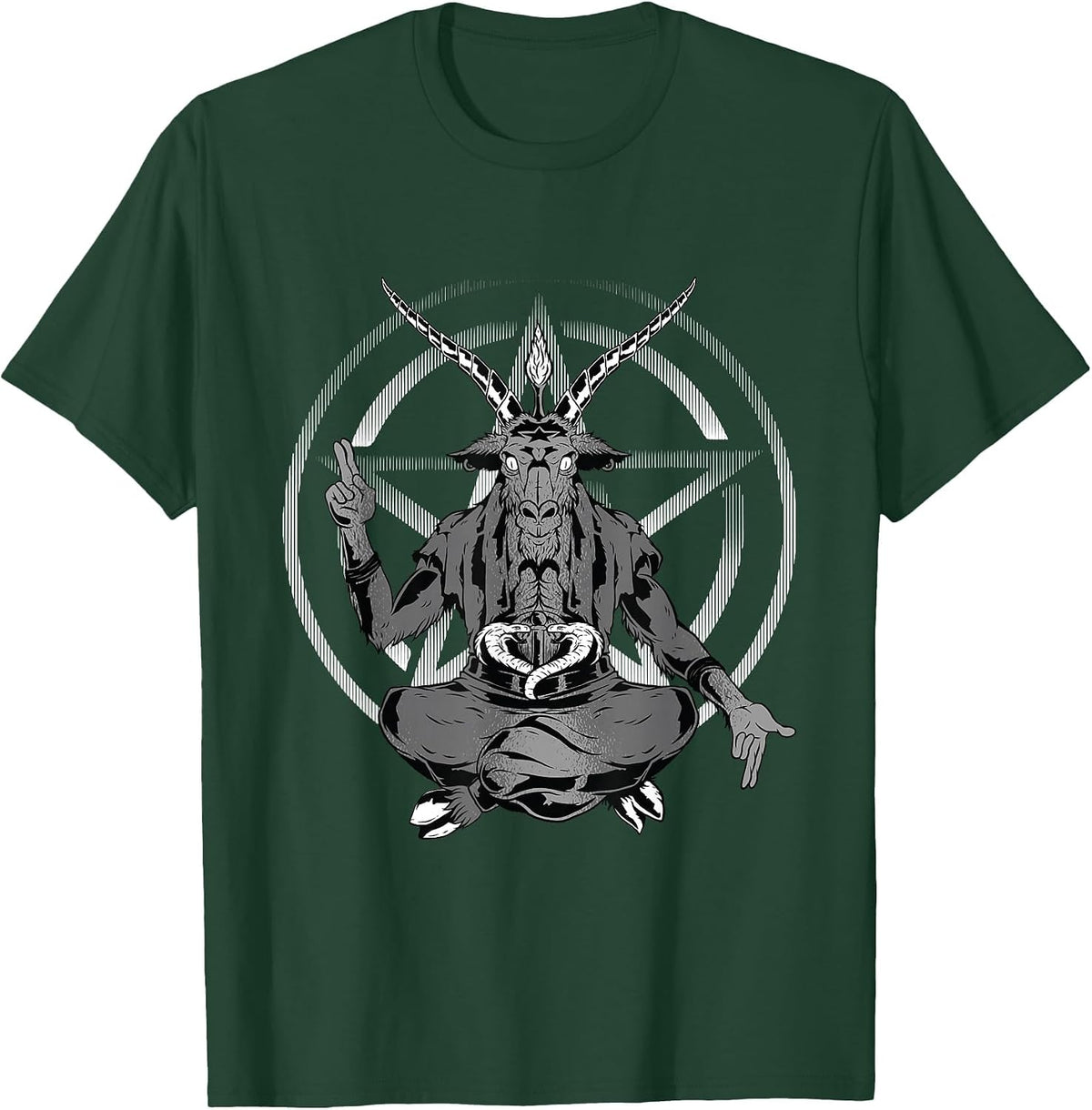 Occult Satan Pentagram Dark Demonic Metal T-Shirt - Dark Green