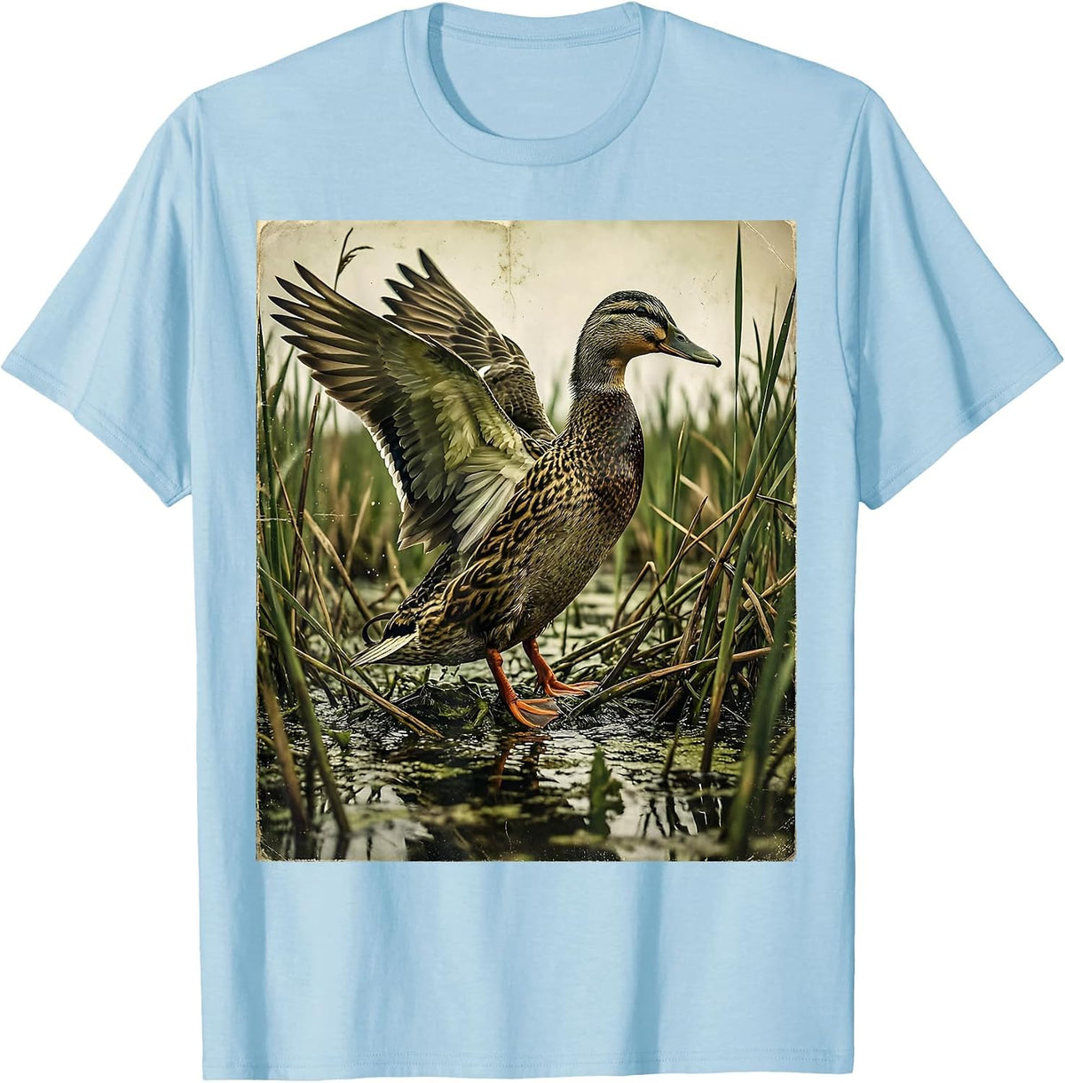 Men's Duck Camo Swamp Reeds Hunting Illustration T-Shirt - Baby Blue