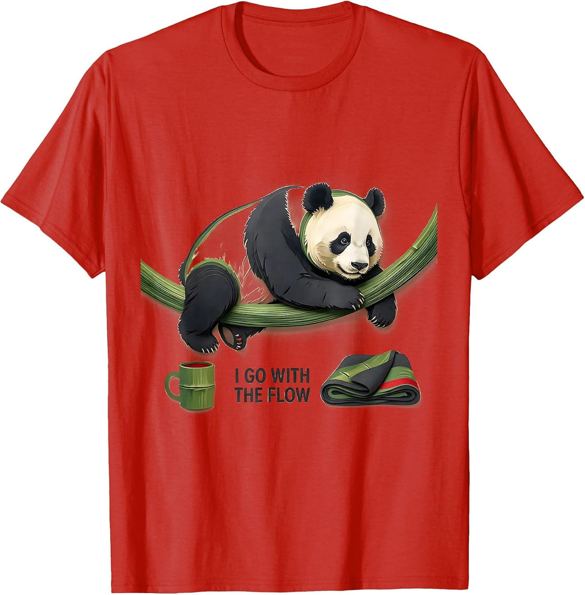 Men's I Go With The Flow Funny Panda Animal Lover Cute Novelty T-Shirt - Red
