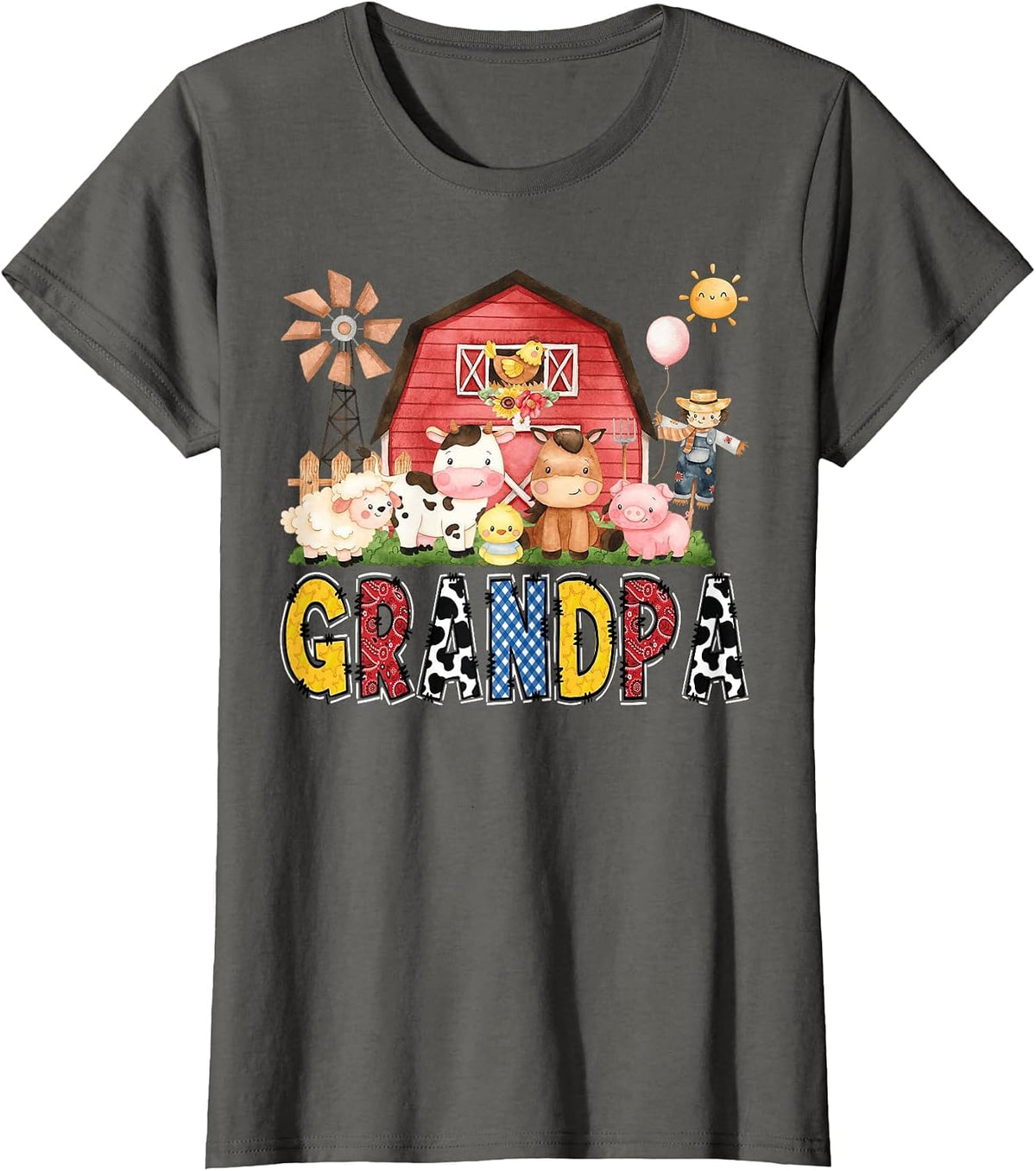 Grandpa Farm Cow Birthday Boy Matching Family Party T-Shirt - Asphalt Grey