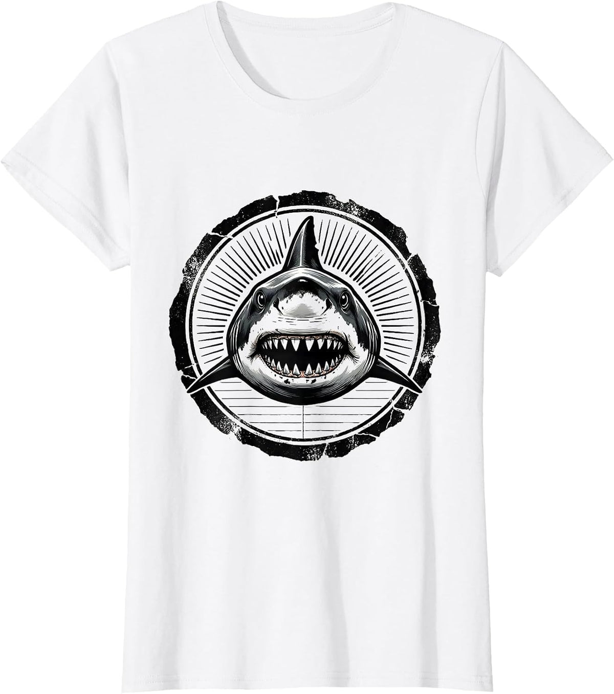 Women's Shark Stamp Seal Novelty Gift Ocean Wildlife Humor T-Shirt - White