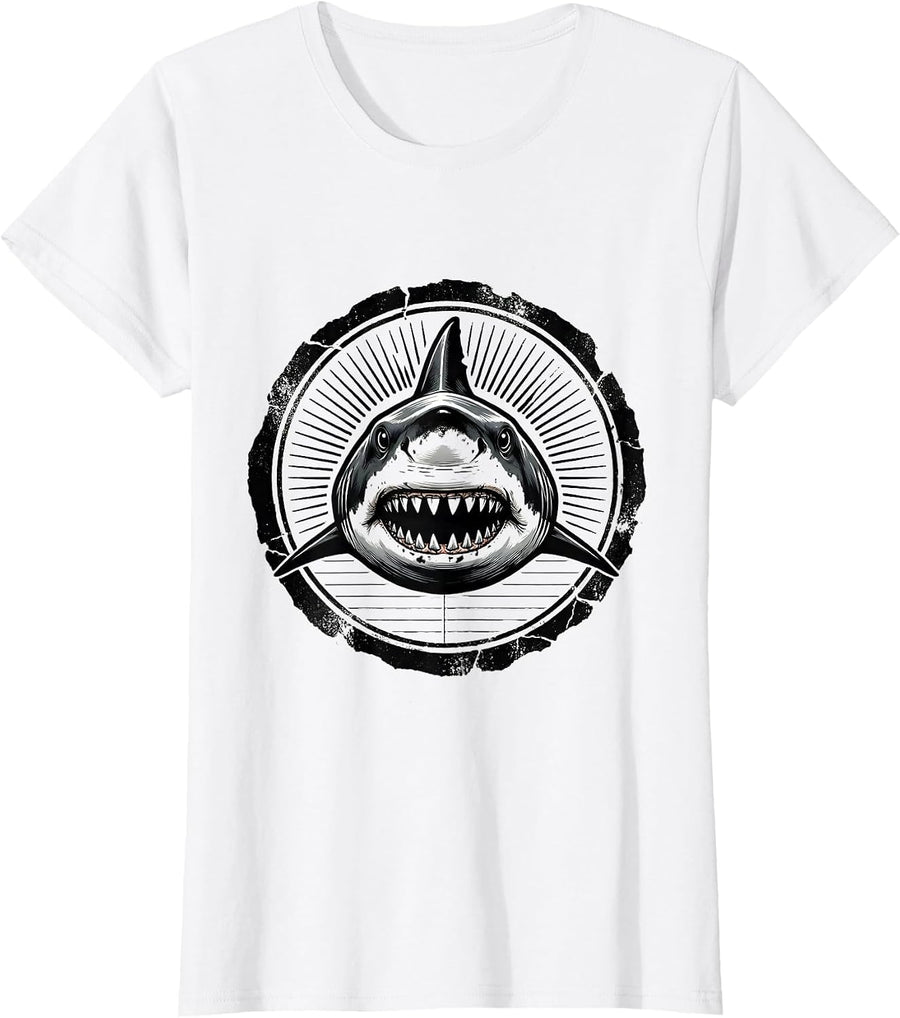 Women's Shark Stamp Seal Novelty Gift Ocean Wildlife Humor T-Shirt - White